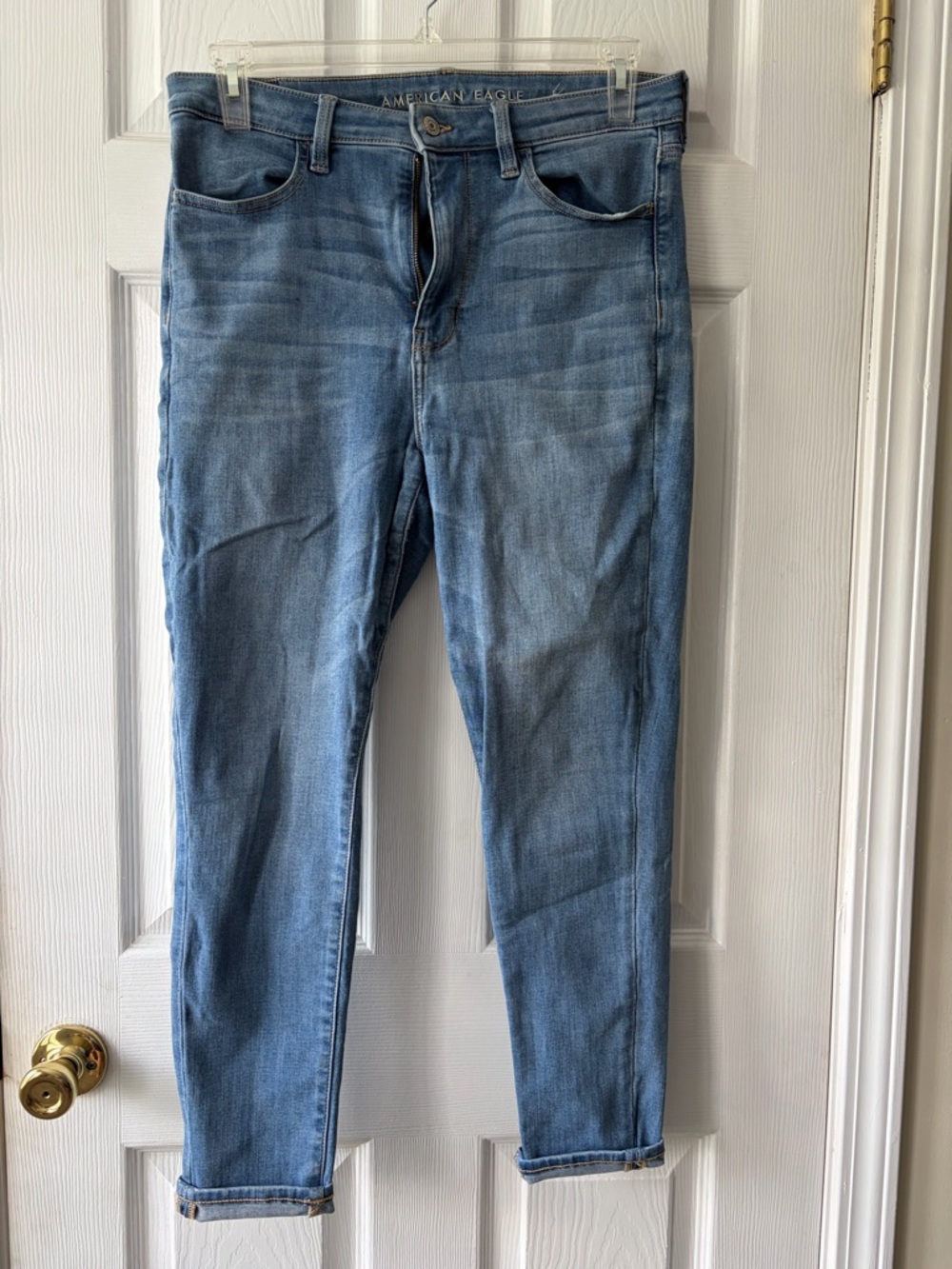 American Eagle Outfitters Women's Light Blue Denim Jeans super high rise jegging